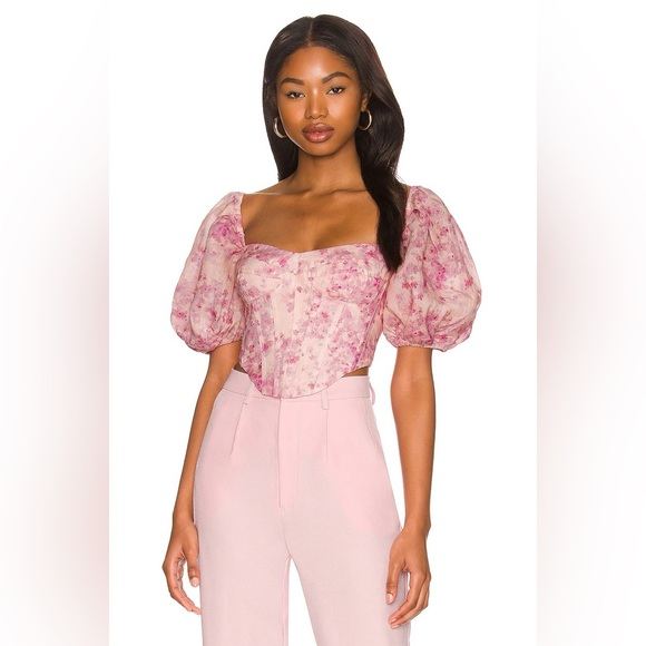 REVOLVE Tops - REVOLVE Bardot Corset Top Pink Floral Bustier Fitted Romantic Women Size L